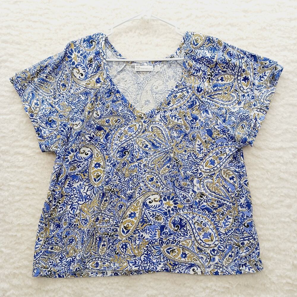 T-Shirt Woman Paisley Blue Retro Mod Whimsycore Artsy Coastal Grandma Y2K Sz XXL